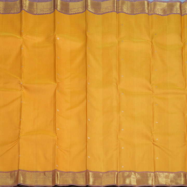 Hayagrivas Handloom Mango Yellow Kanjivaram Silk Saree with Dusky Purple Border BE788-SBS