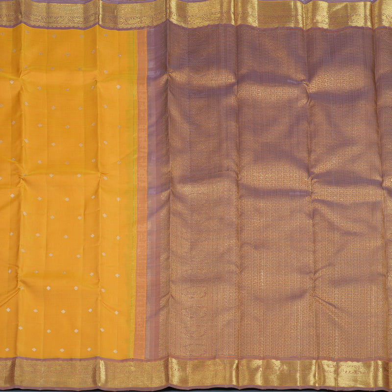 Hayagrivas Handloom Mango Yellow Kanjivaram Silk Saree with Dusky Purple Border BE788-SBS