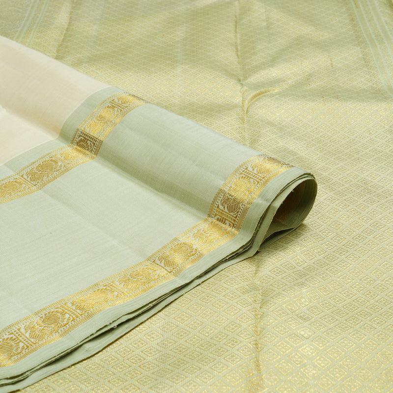 Hayagrivas Handloom Ivory Kanjivaram Silk Saree with Pista Green Border BE789-SBS