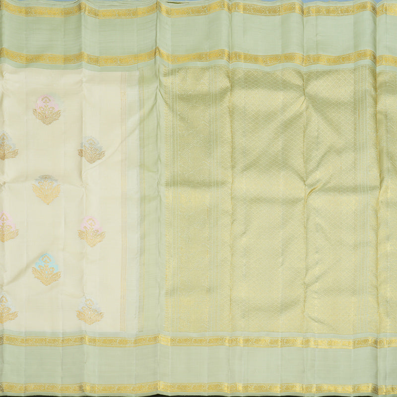 Hayagrivas Handloom Ivory Kanjivaram Silk Saree with Pista Green Border BE789-SBS