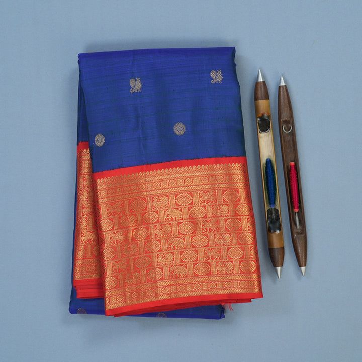 Hayagrivas Handloom Peacock Blue Kanjivaram Silk Saree with Red Border BE794-SBS
