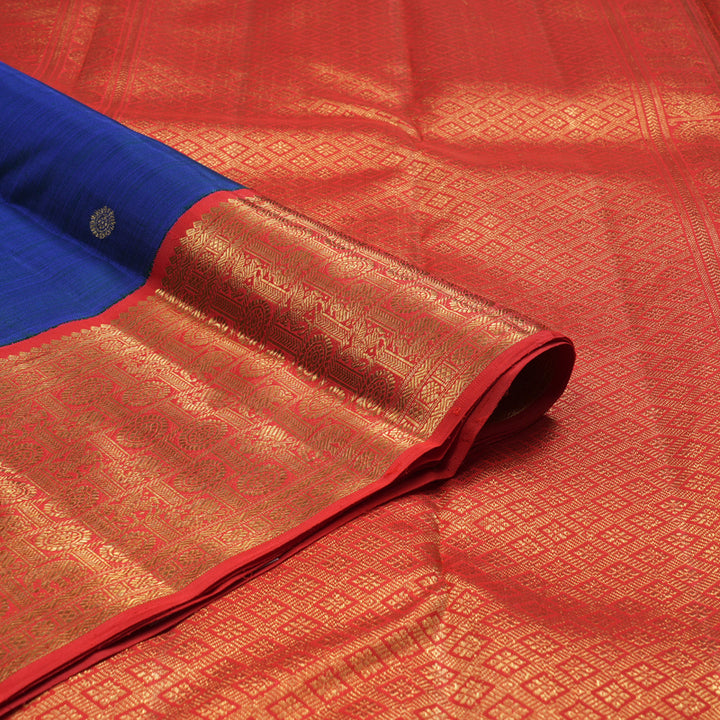 Hayagrivas Handloom Peacock Blue Kanjivaram Silk Saree with Red Border BE794-SBS