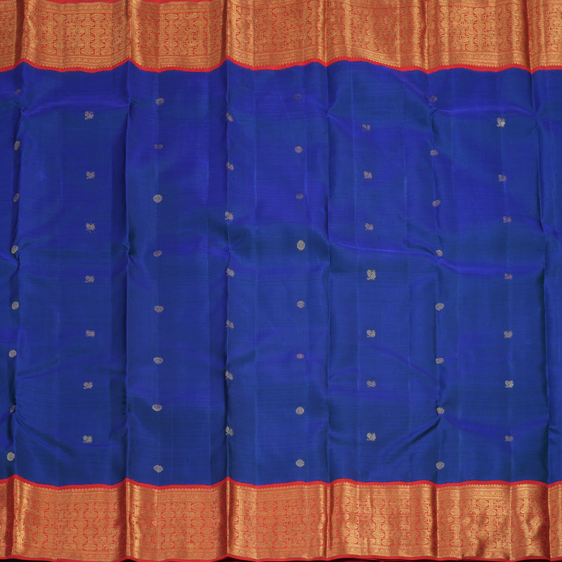 Hayagrivas Handloom Peacock Blue Kanjivaram Silk Saree with Red Border BE794-SBS