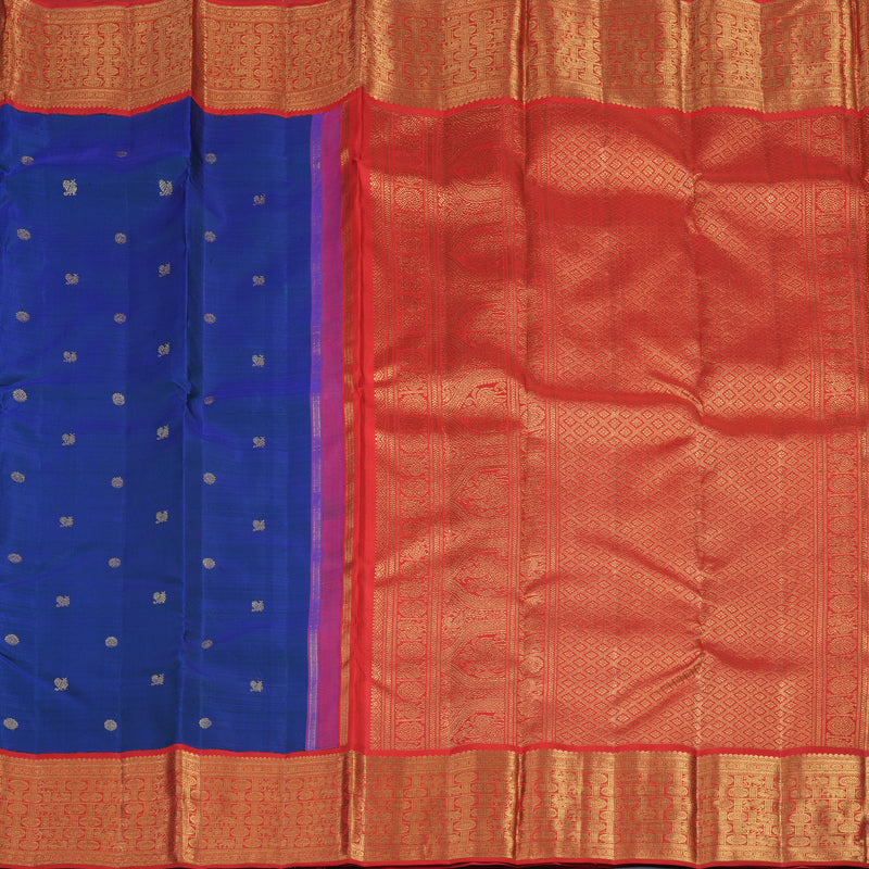 Hayagrivas Handloom Peacock Blue Kanjivaram Silk Saree with Red Border BE794-SBS