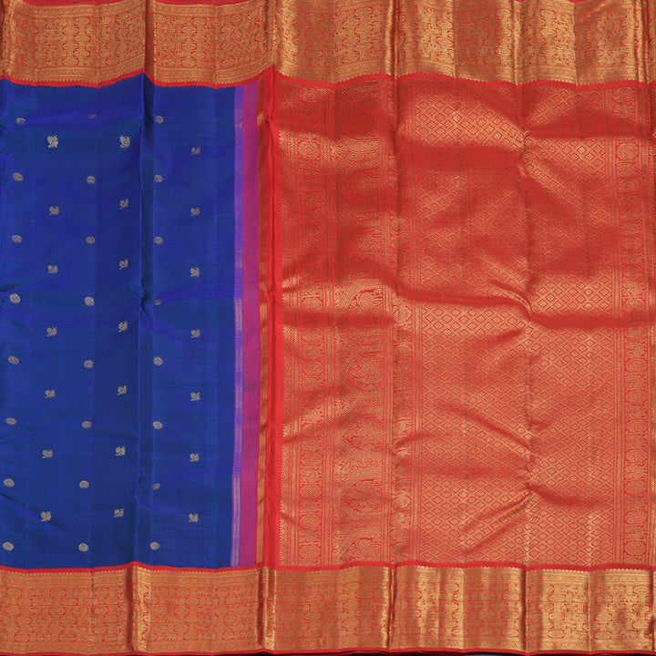 Hayagrivas Handloom Peacock Blue Kanjivaram Silk Saree with Red Border BE794-SBS