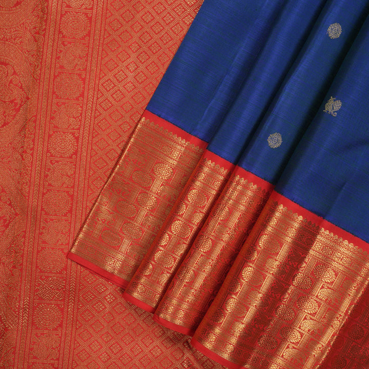 Hayagrivas Handloom Peacock Blue Kanjivaram Silk Saree with Red Border BE794-SBS