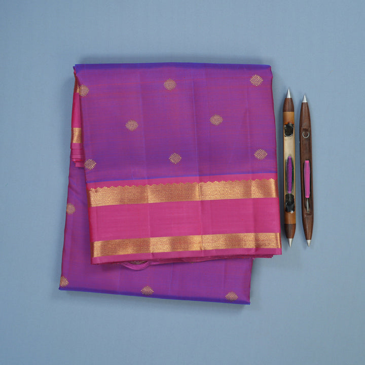 Hayagrivas Handloom Purple Ten Yards Silk Saree with Pink Border BE795-SBS
