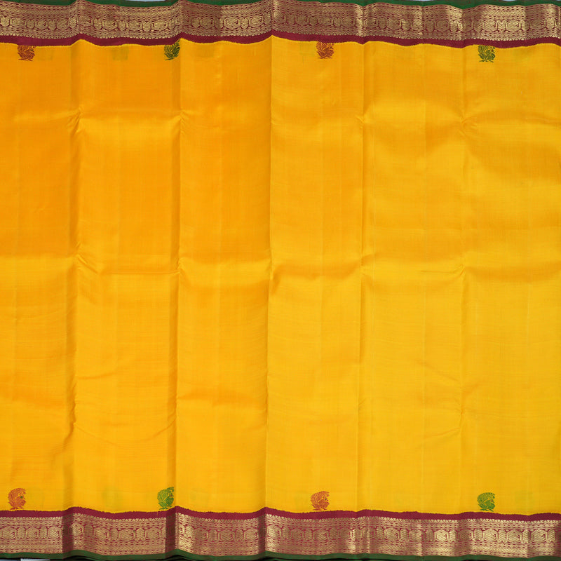 Hayagrivas Handloom Mambazham Yellow Kanjivaram Silk Saree with Maroon Border BE796-SBS