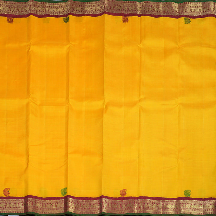Hayagrivas Handloom Mambazham Yellow Kanjivaram Silk Saree with Maroon Border BE796-SBS