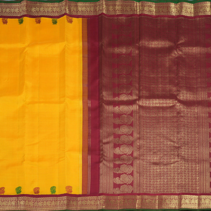 Hayagrivas Handloom Mambazham Yellow Kanjivaram Silk Saree with Maroon Border BE796-SBS