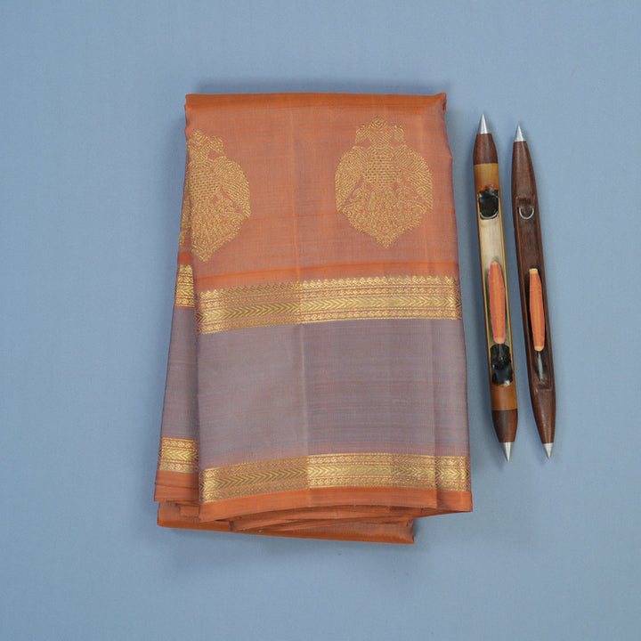 Hayagrivas Handloom Dual Tone (Orange & Grey) Kanjivaram Silk Saree BE800-SBS