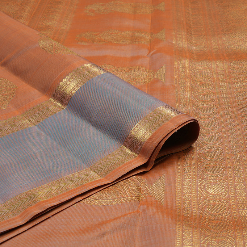 Hayagrivas Handloom Dual Tone (Orange & Grey) Kanjivaram Silk Saree BE800-SBS