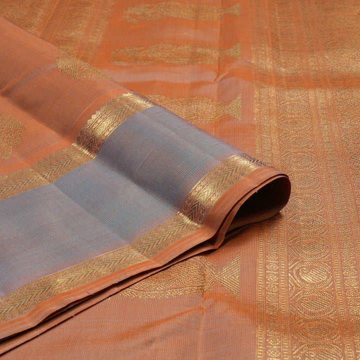 Hayagrivas Handloom Dual Tone (Orange & Grey) Kanjivaram Silk Saree BE800-SBS