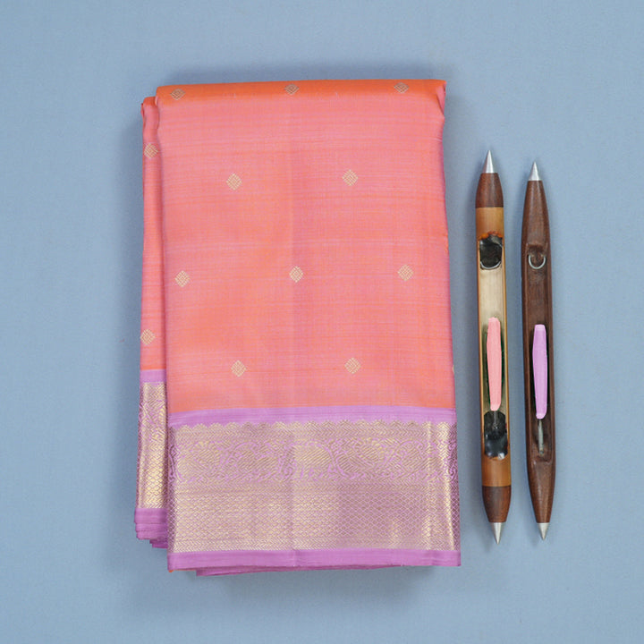 Hayagrivas Handloom Peach Pink Kanjivaram Silk Saree with Lavendar Border BE803-SBS