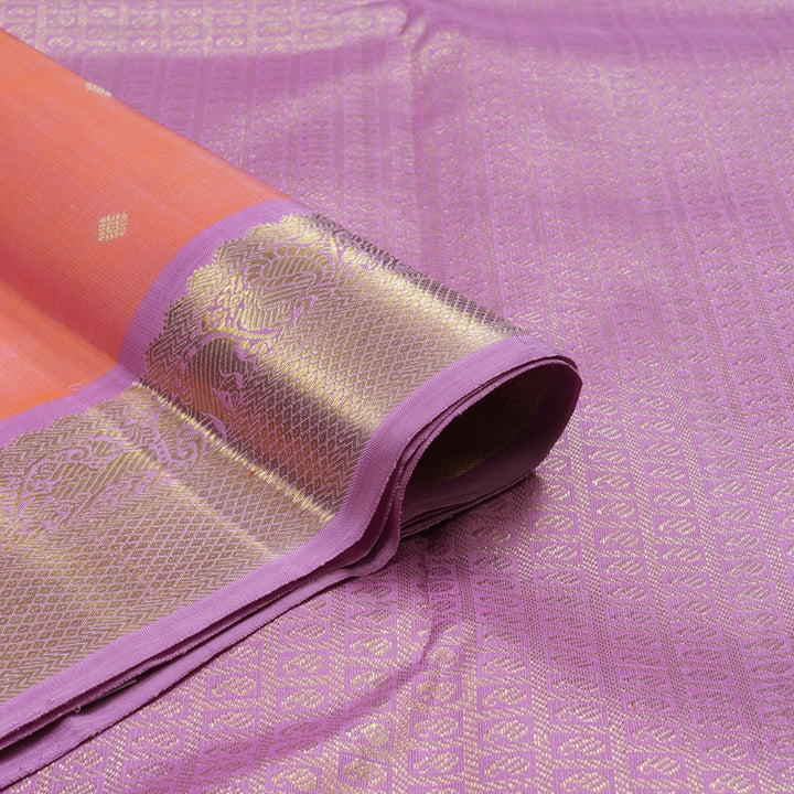 Hayagrivas Handloom Peach Pink Kanjivaram Silk Saree with Lavendar Border BE803-SBS