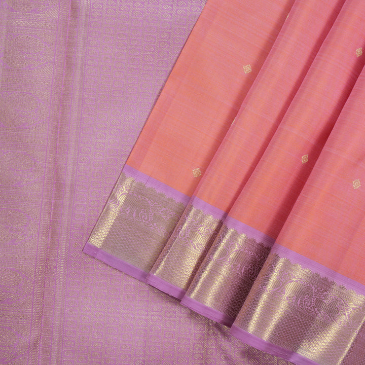 Hayagrivas Handloom Peach Pink Kanjivaram Silk Saree with Lavendar Border BE803-SBS