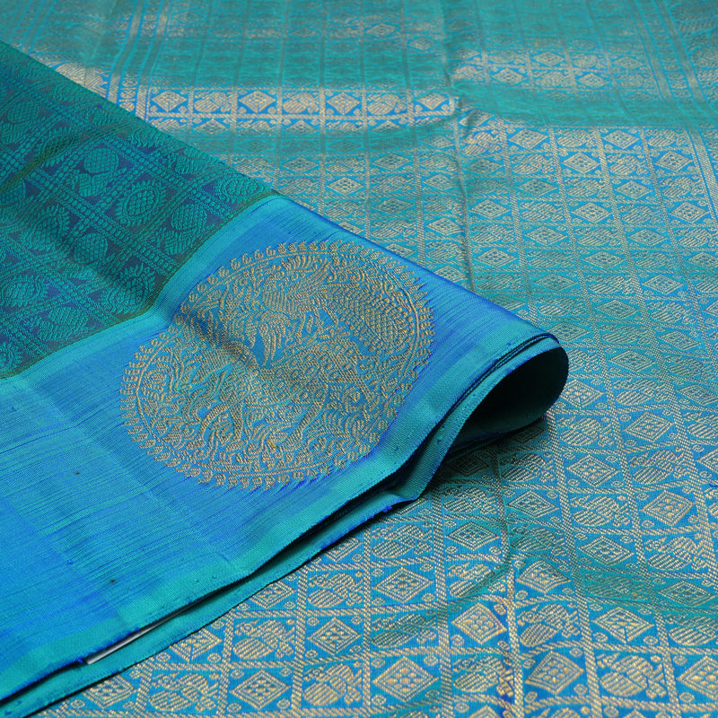 Hayagrivas Handloom Peacock Blue Kanjivaram Silk Saree with Blue-Green Border BE805-SBS