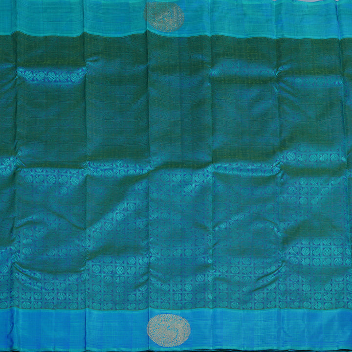 Hayagrivas Handloom Peacock Blue Kanjivaram Silk Saree with Blue-Green Border BE805-SBS