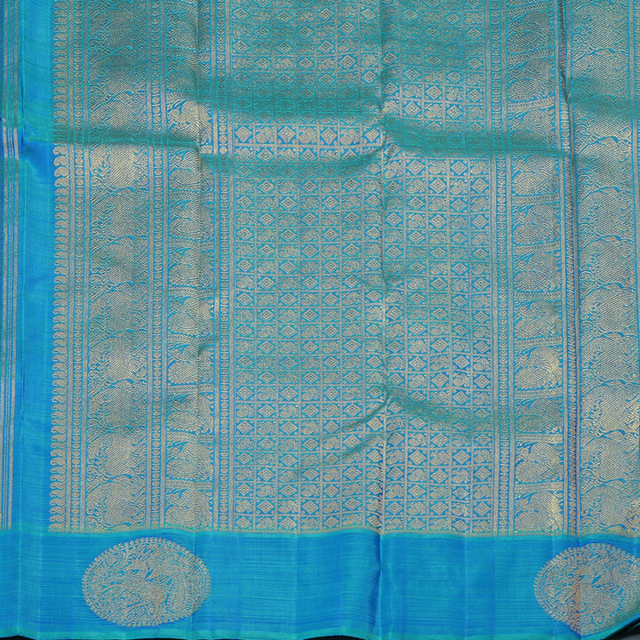 Hayagrivas Handloom Peacock Blue Kanjivaram Silk Saree with Blue-Green Border BE805-SBS