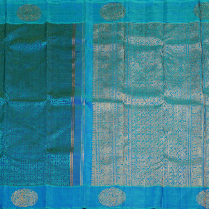 Hayagrivas Handloom Peacock Blue Kanjivaram Silk Saree with Blue-Green Border BE805-SBS