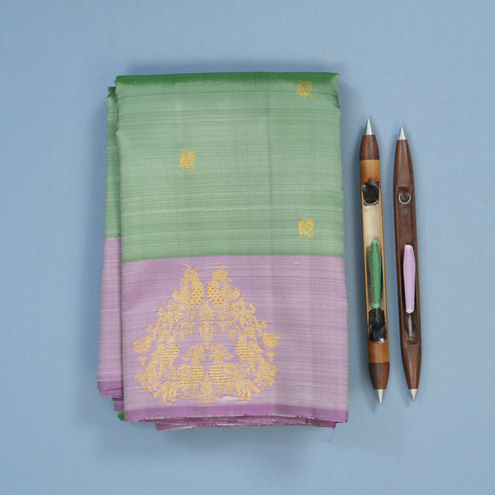 Hayagrivas Handloom Apple Green Kanjivaram Silk Saree with Lilac Border BE807-SBS