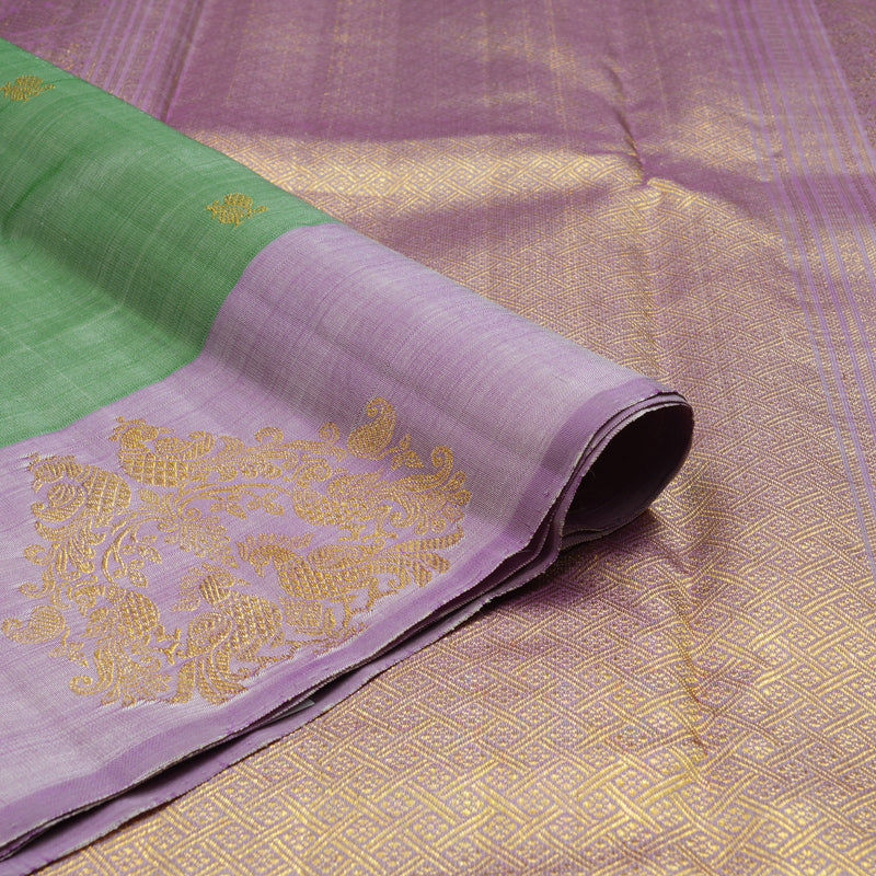 Hayagrivas Handloom Apple Green Kanjivaram Silk Saree with Lilac Border BE807-SBS