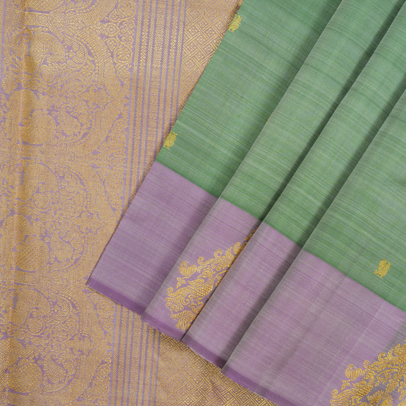 Hayagrivas Handloom Apple Green Kanjivaram Silk Saree with Lilac Border BE807-SBS