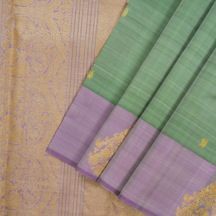 Hayagrivas Handloom Apple Green Kanjivaram Silk Saree with Lilac Border BE807-SBS