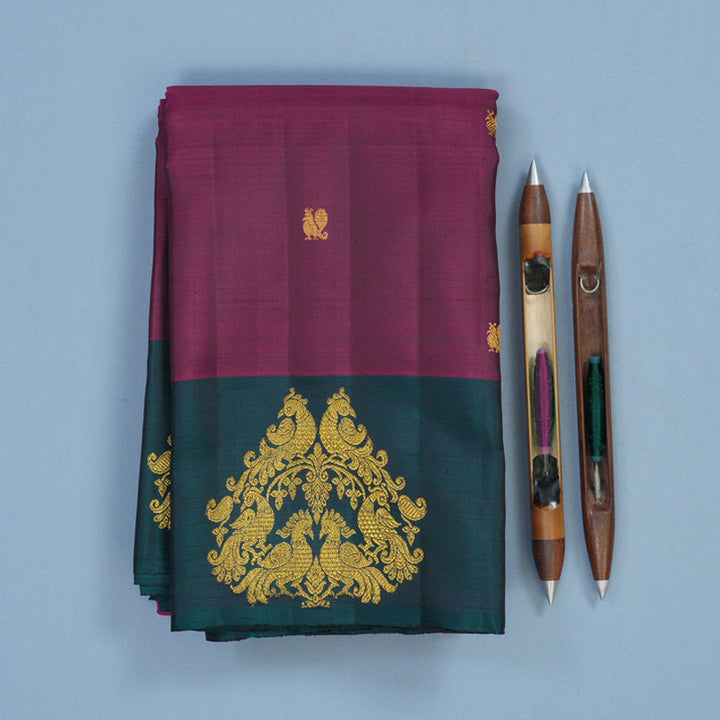 Hayagrivas Handloom Purple Kanjivaram Silk Saree with Rama Green Border BE808-SBS
