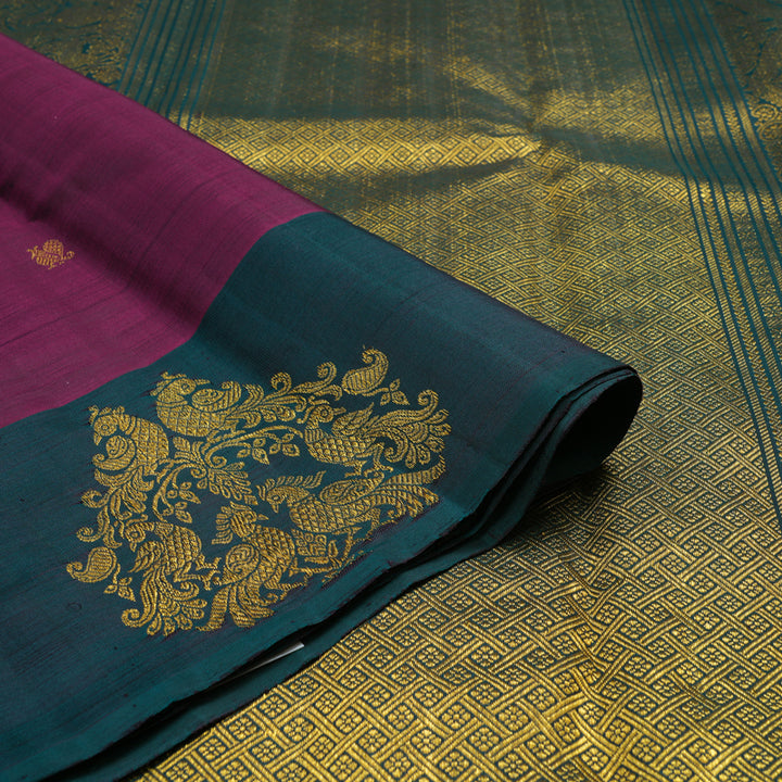 Hayagrivas Handloom Purple Kanjivaram Silk Saree with Rama Green Border BE808-SBS