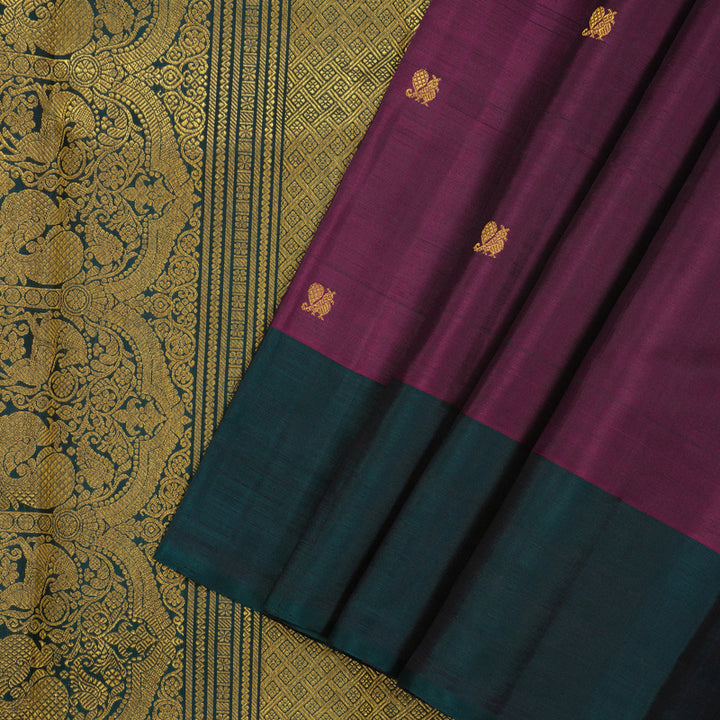 Hayagrivas Handloom Purple Kanjivaram Silk Saree with Rama Green Border BE808-SBS