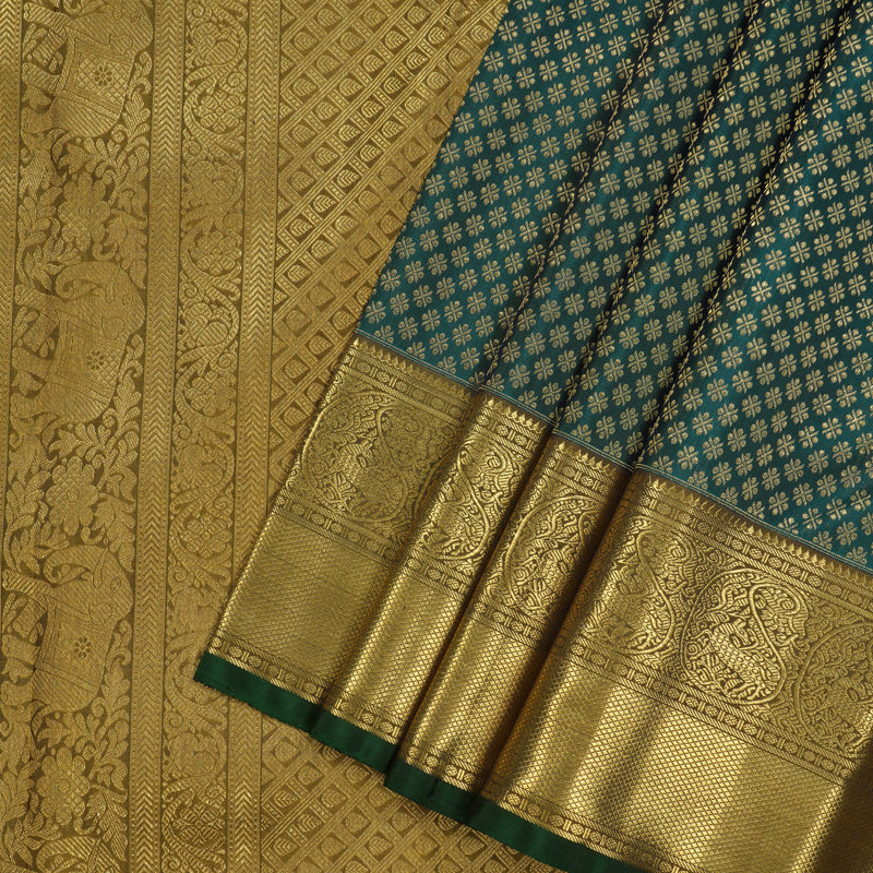 Hayagrivas Handloom Peacock Green Kanjivaram Silk Saree with Mehandi Green Border BE809-SBS