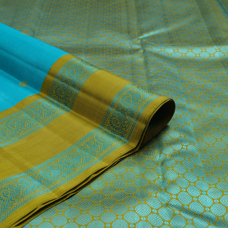 Hayagrivas Handloom Sky Blue Kanjivaram Silk Saree with Olive Green Border BE811-SBS