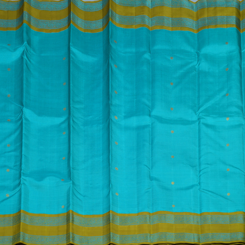 Hayagrivas Handloom Sky Blue Kanjivaram Silk Saree with Olive Green Border BE811-SBS