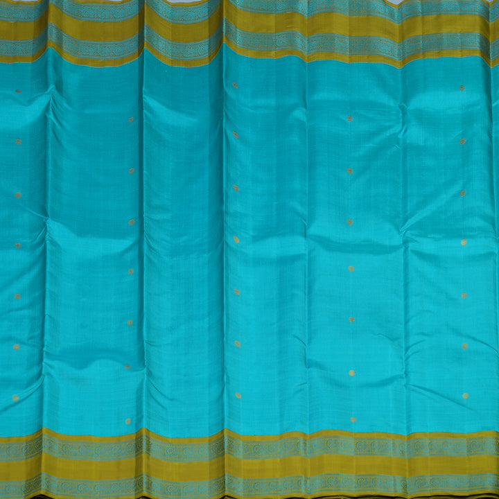 Hayagrivas Handloom Sky Blue Kanjivaram Silk Saree with Olive Green Border BE811-SBS