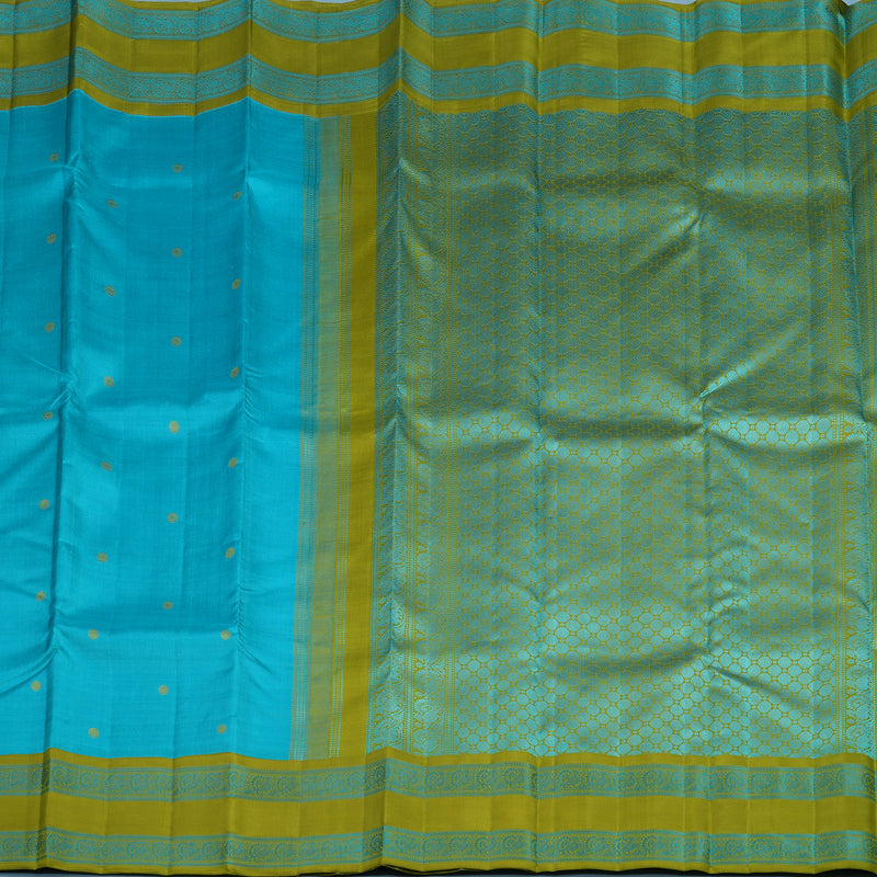 Hayagrivas Handloom Sky Blue Kanjivaram Silk Saree with Olive Green Border BE811-SBS