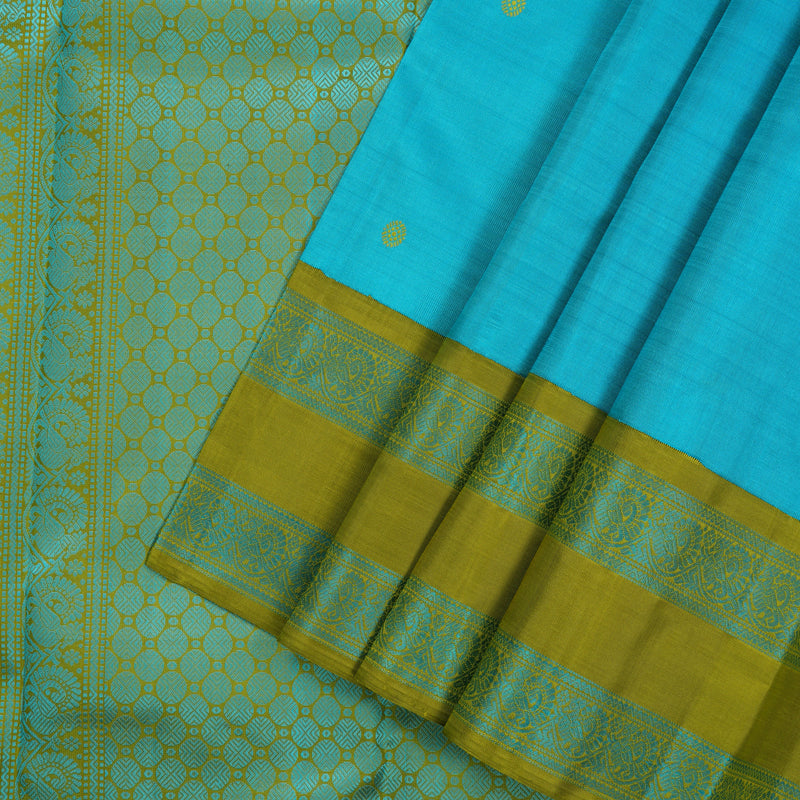 Hayagrivas Handloom Sky Blue Kanjivaram Silk Saree with Olive Green Border BE811-SBS