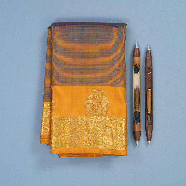 Hayagrivas Handloom Chocolate Brown Kanjivaram Silk Saree with Orange Border BE813-SBS