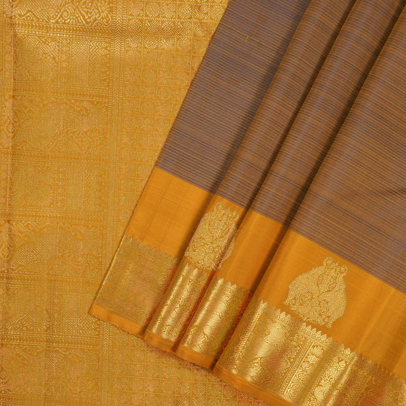 Hayagrivas Handloom Chocolate Brown Kanjivaram Silk Saree with Orange Border BE813-SBS