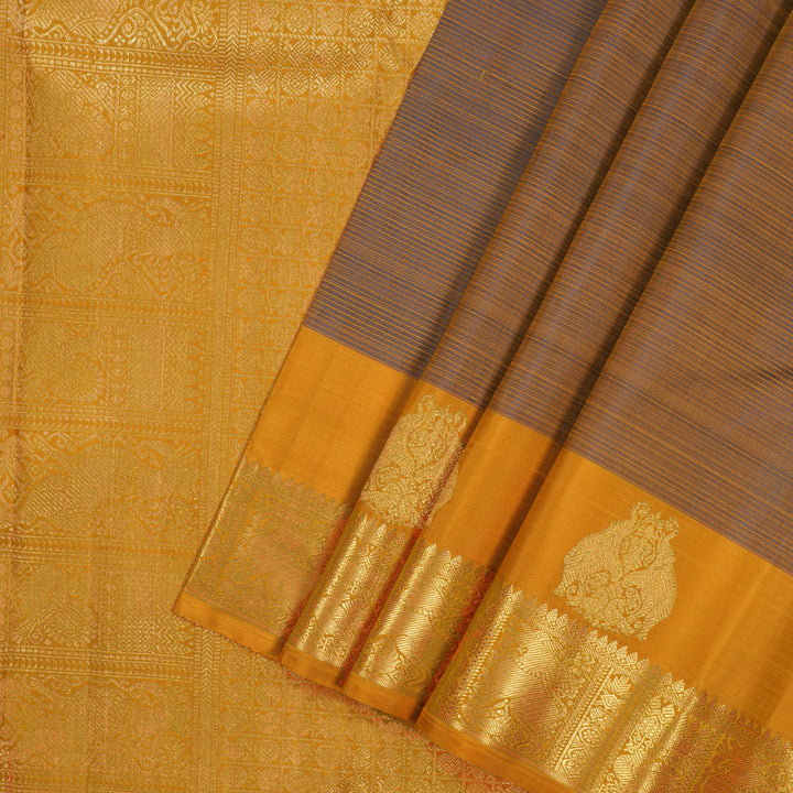 Hayagrivas Handloom Chocolate Brown Kanjivaram Silk Saree with Orange Border BE813-SBS