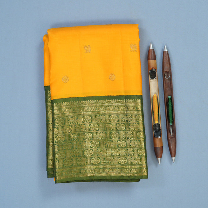 Hayagrivas Handloom Mambazham Orange Kanjivaram Silk Saree with Olive Green Border BE817-SBS