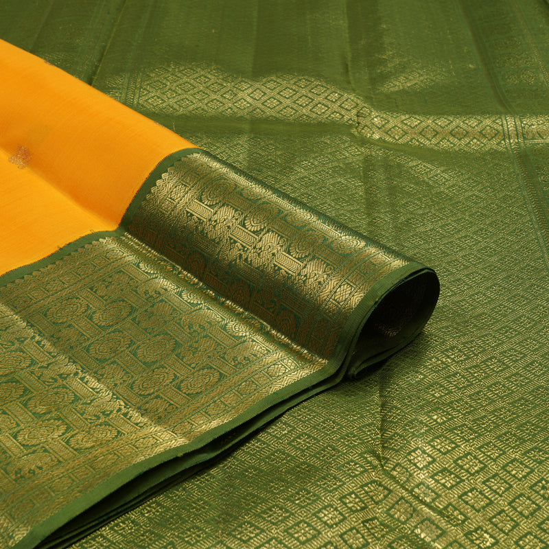 Hayagrivas Handloom Mambazham Orange Kanjivaram Silk Saree with Olive Green Border BE817-SBS