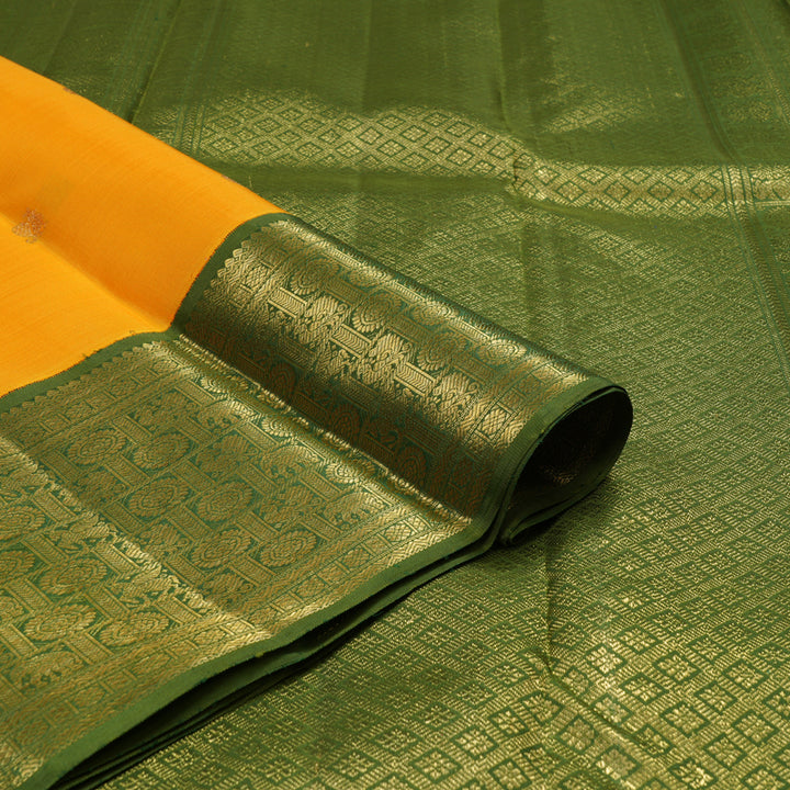 Hayagrivas Handloom Mambazham Orange Kanjivaram Silk Saree with Olive Green Border BE817-SBS