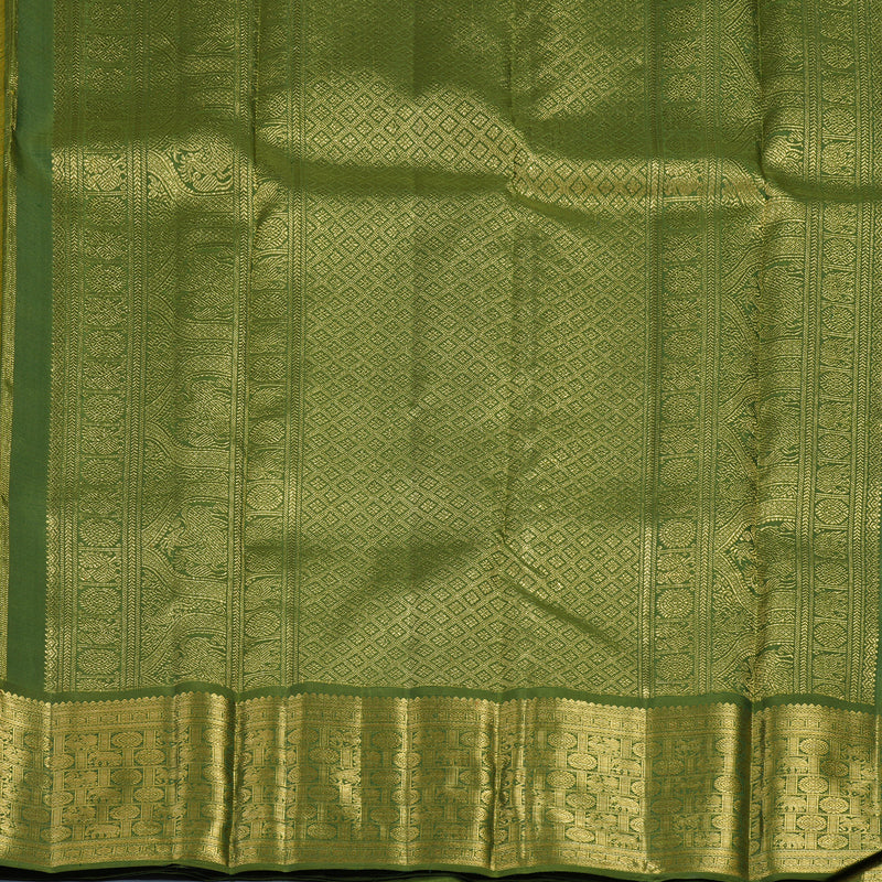 Hayagrivas Handloom Mambazham Orange Kanjivaram Silk Saree with Olive Green Border BE817-SBS