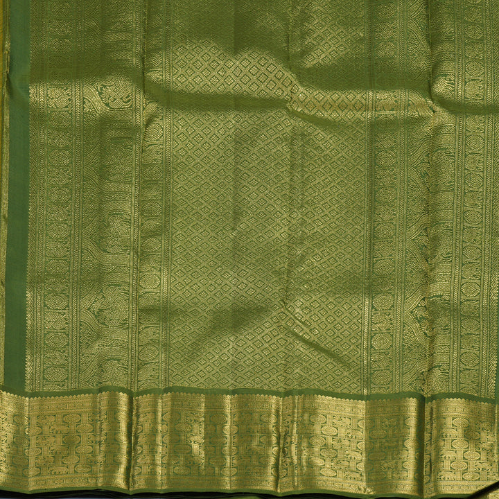 Hayagrivas Handloom Mambazham Orange Kanjivaram Silk Saree with Olive Green Border BE817-SBS