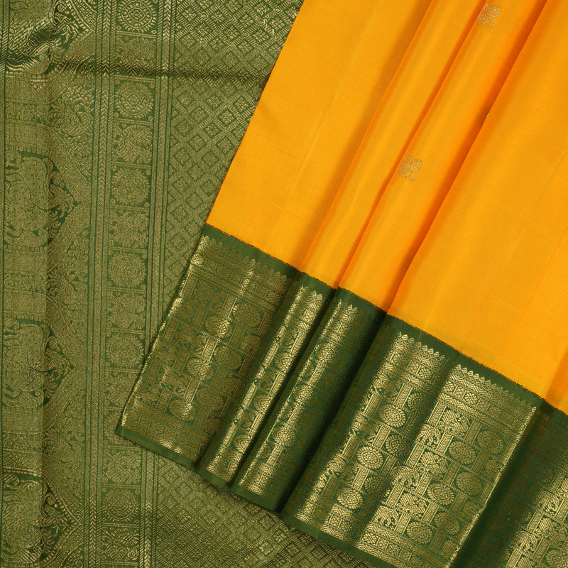 Hayagrivas Handloom Mambazham Orange Kanjivaram Silk Saree with Olive Green Border BE817-SBS