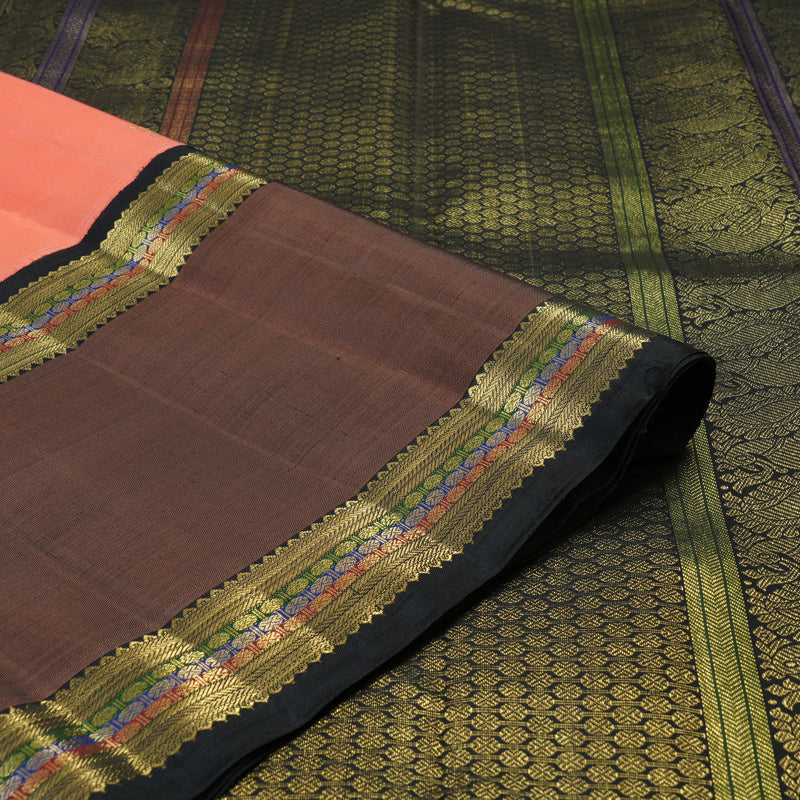 Hayagrivas Handloom Peach Pink Kanjivaram Silk Saree with Chocolate Brown Border BE823-SBS