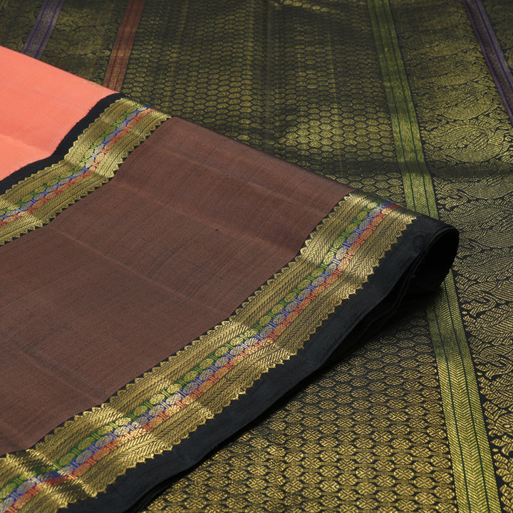 Hayagrivas Handloom Peach Pink Kanjivaram Silk Saree with Chocolate Brown Border BE823-SBS