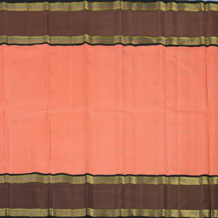 Hayagrivas Handloom Peach Pink Kanjivaram Silk Saree with Chocolate Brown Border BE823-SBS