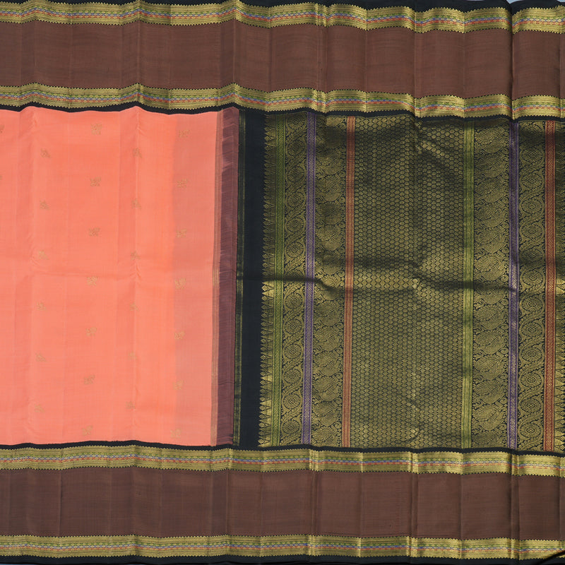 Hayagrivas Handloom Peach Pink Kanjivaram Silk Saree with Chocolate Brown Border BE823-SBS